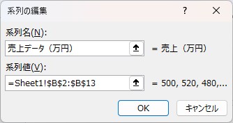 「系列名」に任意のデータ名を入力して「OK」を選択
