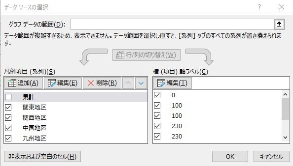 凡例項目から「累計」を削除する様子