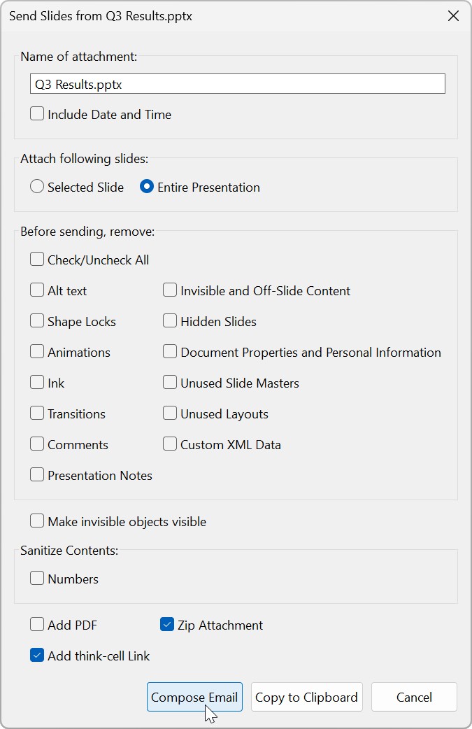 Send Slides dialog