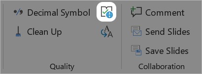 Set Proofing Language button on thinkcell Tab