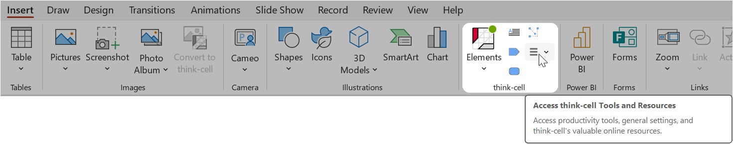 Tools menu on the Insert tab